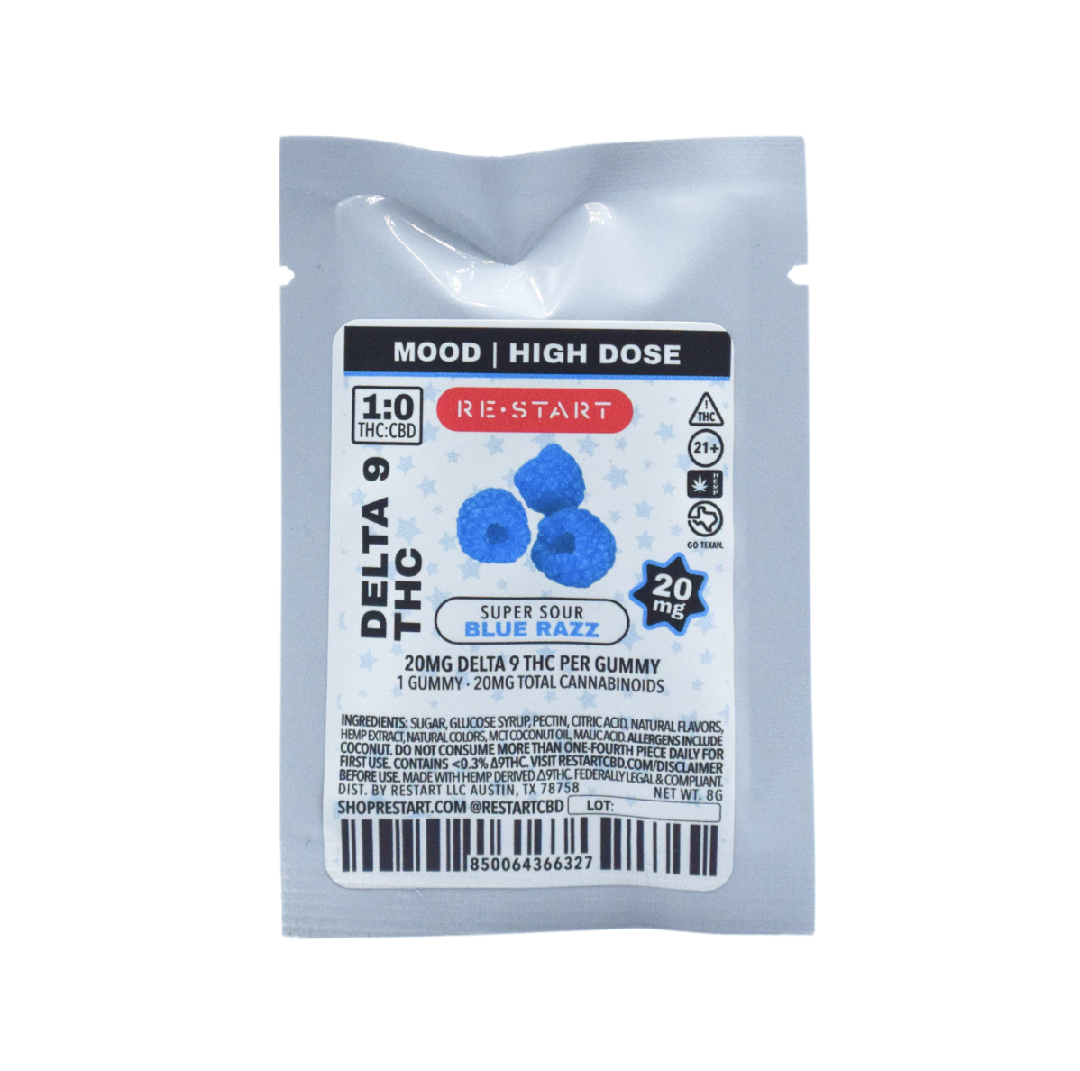 Delta 9 THC 20MG Gummy Sour Blue Raspberry 1-ct *Online Only